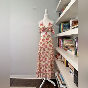 Tiare Hawaii Pink and yellow Floral two piece vacation Dress One Size